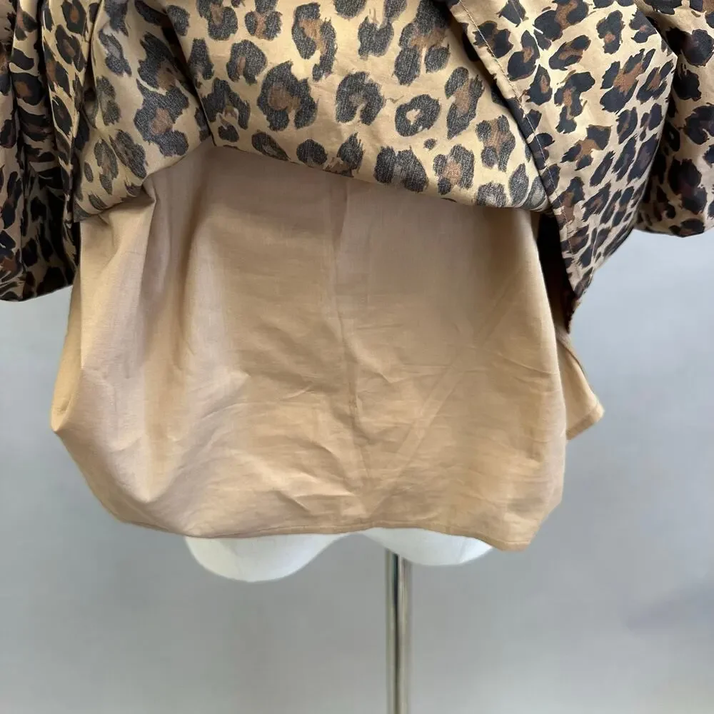 Abercrombie‎ & Fitch Short-Sleeve Tie-Front Top Leopard Print Size Large NWT